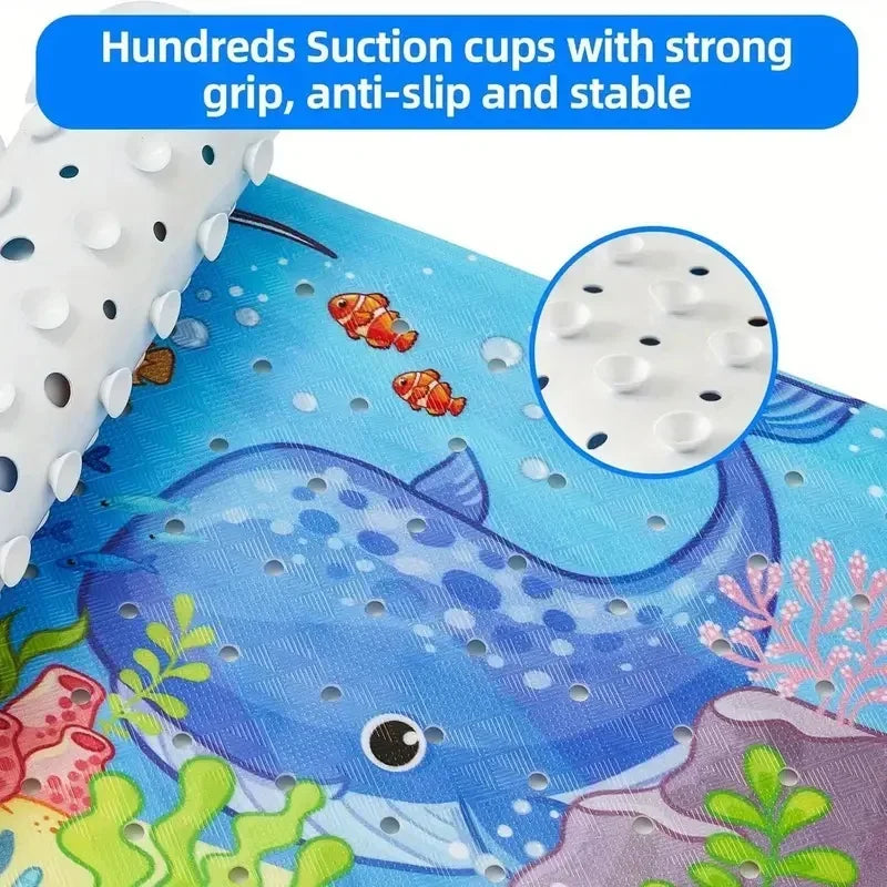 1pc Cartoon Extra Long Bathtub Mat 40x100cm Non Slip Bath Mat for Bathroom Tubs Shower Mats with Suction Cups & Drain Holes