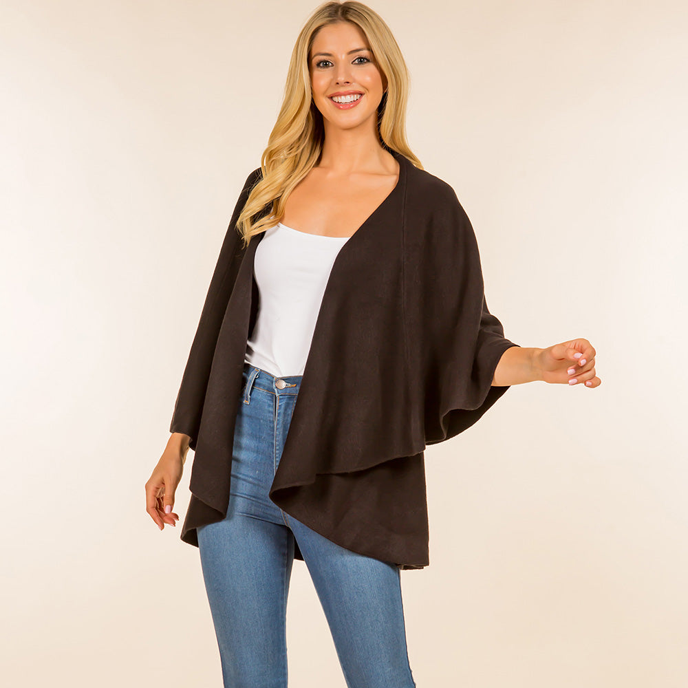 Open Front Solid Wrap Poncho