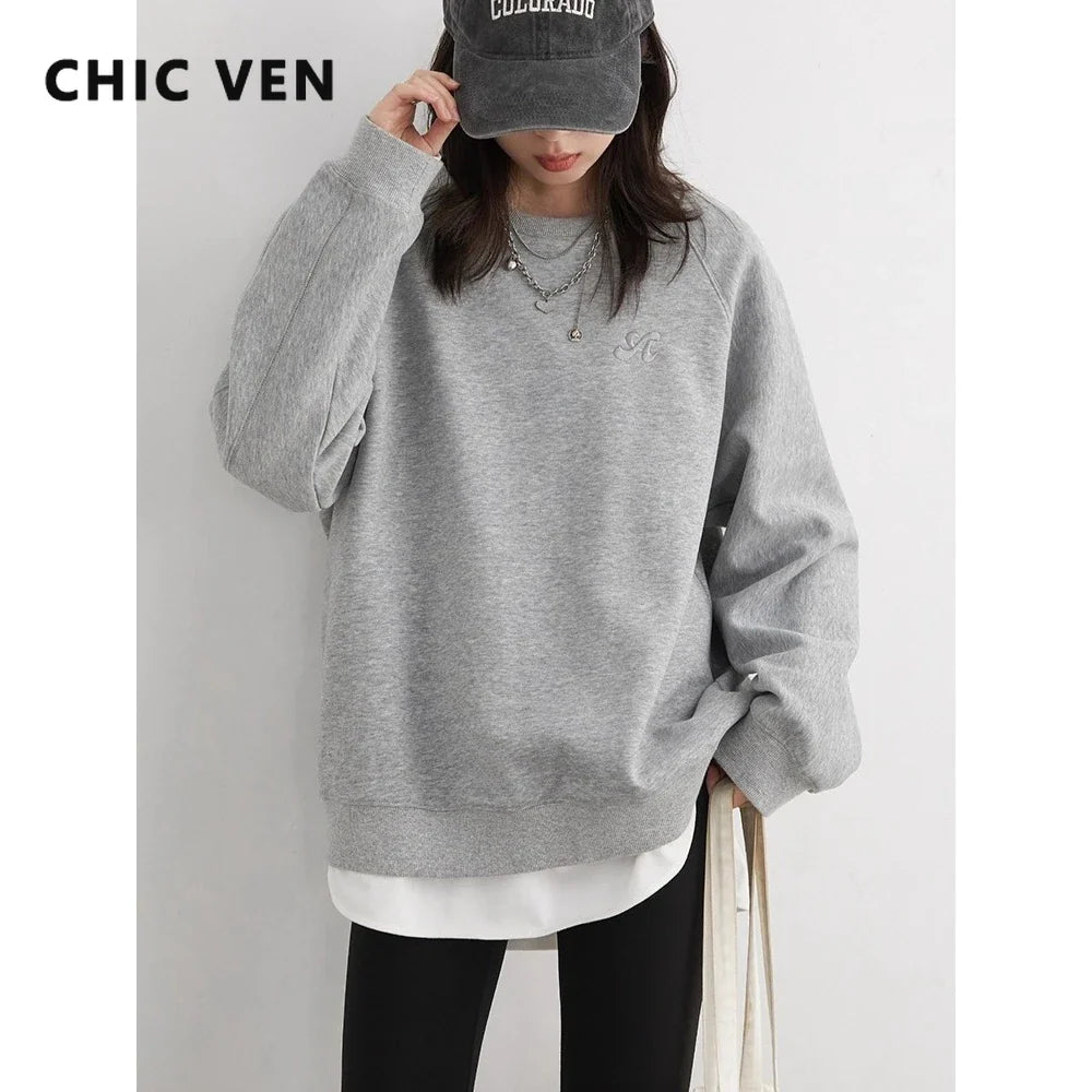 CHIC VEN Women Sweatshirts Loose Casual New O Neck Raglan Sleeves Long Sleeved Female Tops Pullover Spring Autumn 2025