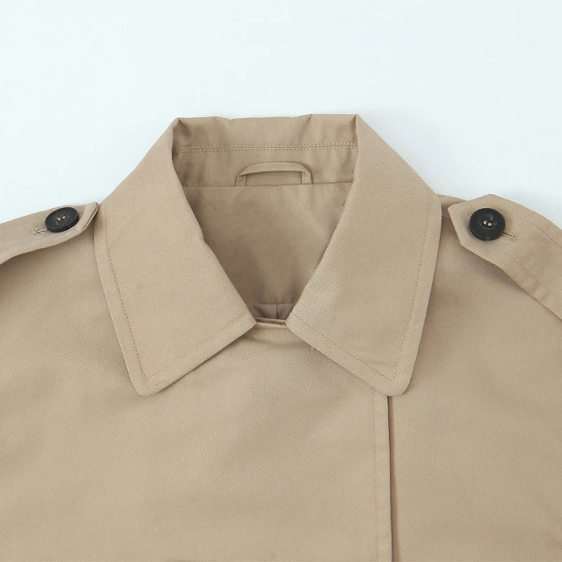 Willshela Women Fashion Khaki Double Breasted Short Trench Jacket Vintage Notched Neck Long Sleeve Female Chic Lady Coat Outfits