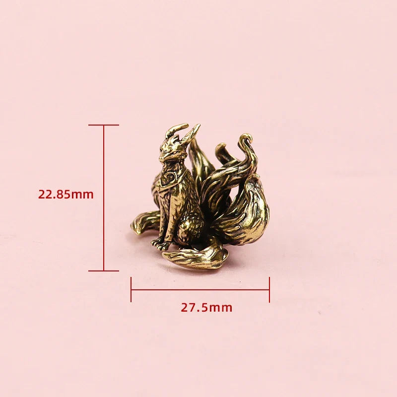 Miniature Antique Brass Lucky Nine Tailed Fox Figurines/Bat Ornament Copper Animal Mini Office Desktop Crafts Home Decor