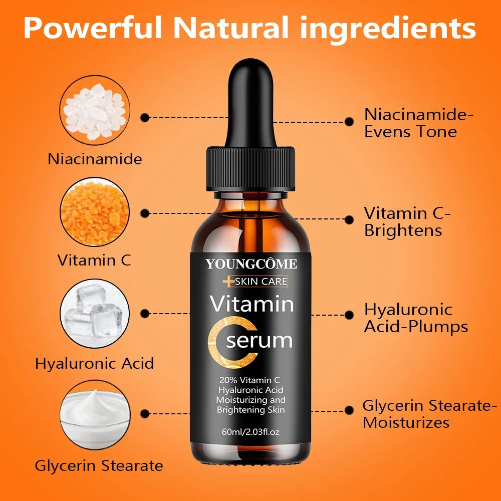 YOUNGCOME Vitamin C Hyaluronic Acid Serum - Daily Hydrating & Radiance-Boosting Facial Essence for All Skin Types 40/60ML