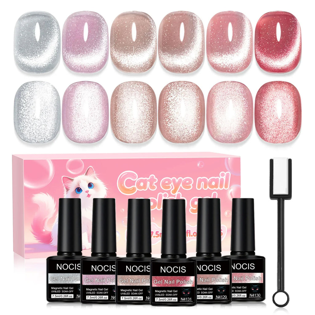 6pcs 7.5ml New Popular Reflective Cat's Eye Magnetic Nail Gel Semi Permanent Nail Art Soaking LED Nail Salon DIY Nail Salon Gel