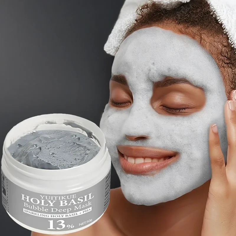 YUITIKUE Holy Basil Bubble Clay Mask w/ 13% PHA & 22% Natural Clay - Self-Foaming Deep Cleansing, Oil Control & Pore Purifying