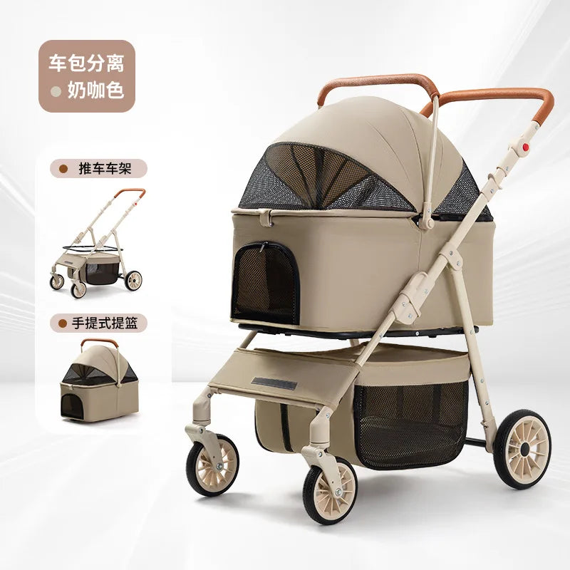 3-in-1 Pet Stroller for Cats & Dogs Detachable Carrier Storage Basket One-Hand Fold & 4-Wheel Brakes cat carrier dog carrier