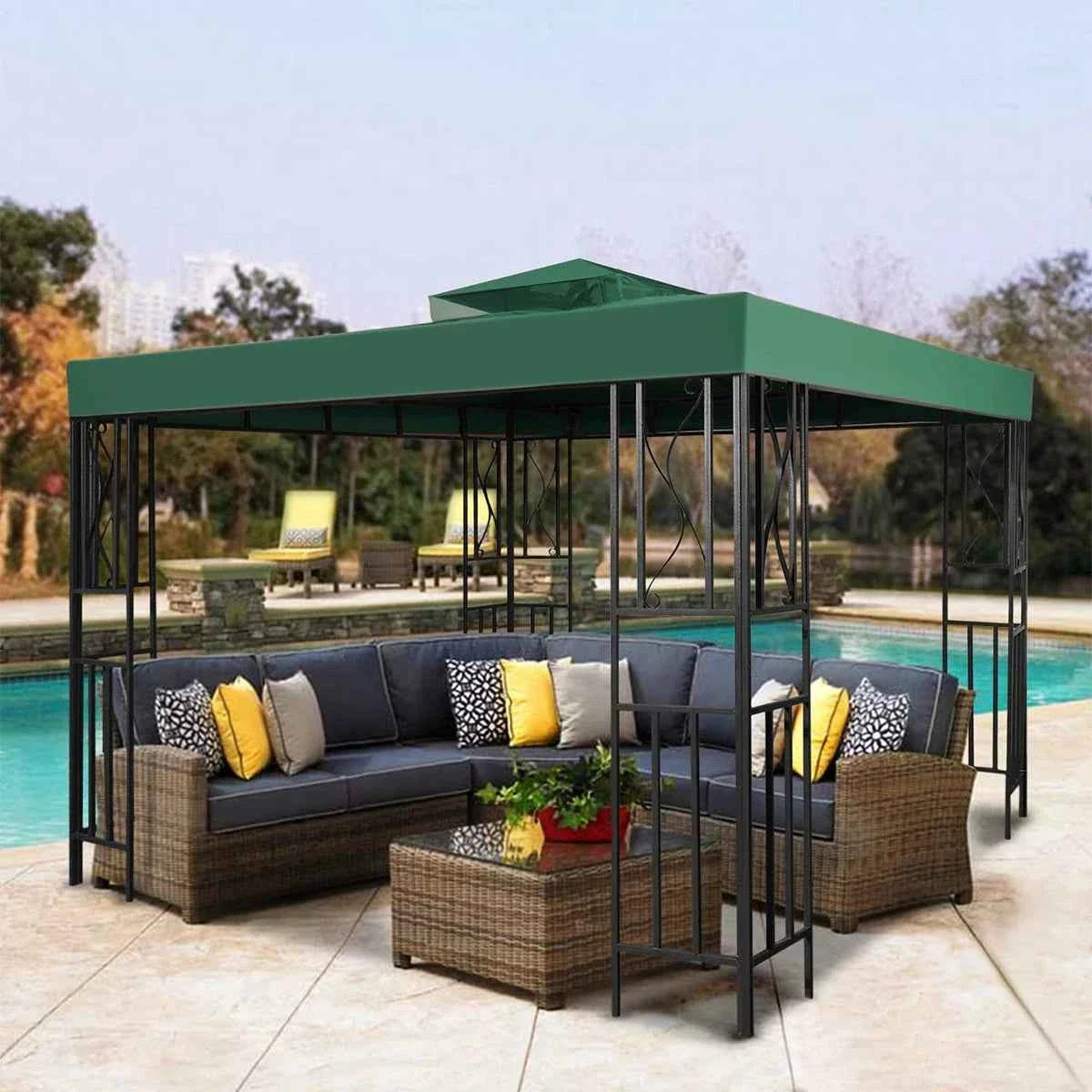 3x3m 2-Tier Garden Gazebo Replacement Canopy - Waterproof Oxford Patio Tent Roof