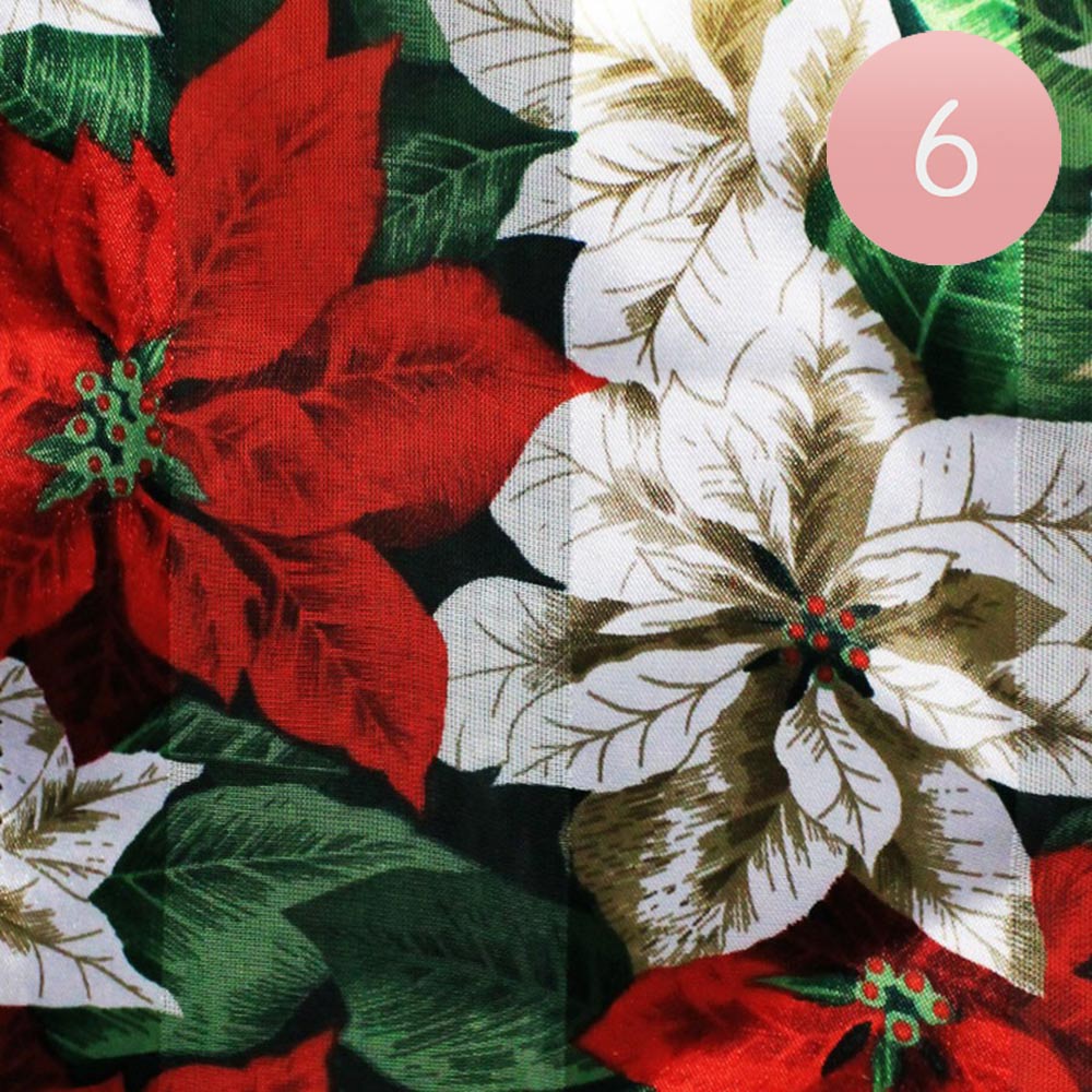 6PCS - Silk Feel Satin Striped Poinsettia Pattern Print Scarves