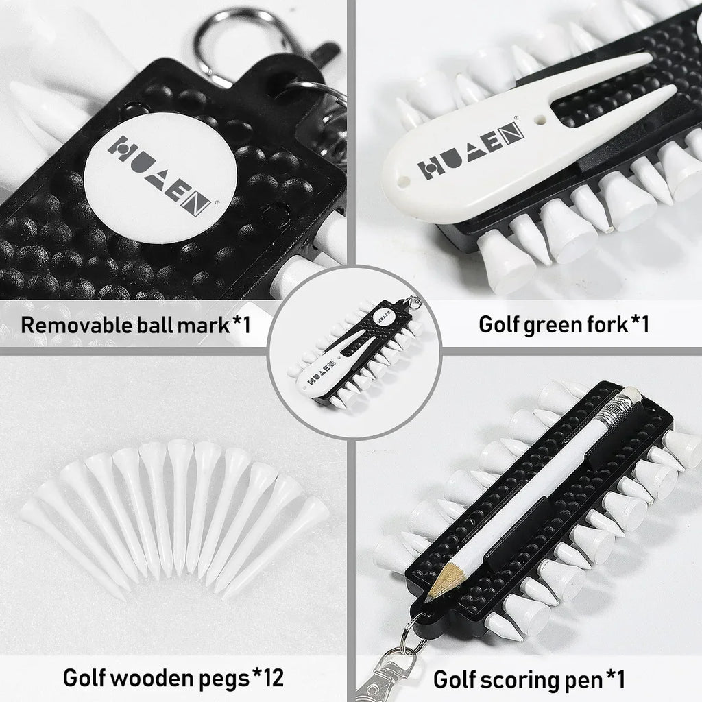 OTAUTAU Golf Tee Rack with 12pcs Tees Green Fork and Pencil Portable Golf Accessory Storage Device TC001