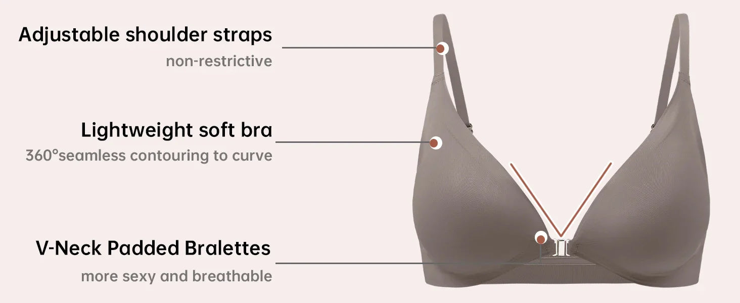 7 Pack Women's Sexy Bra Panties Set Front Closure Seamless Push-Up Wireless with Removable Padding Basic T-Shirt Lingerie