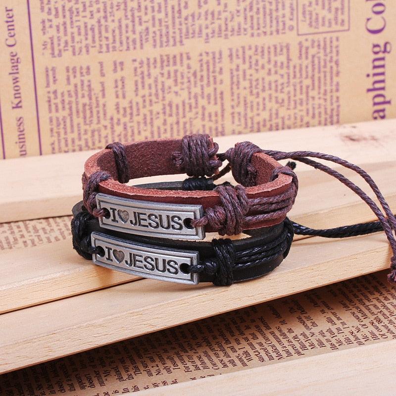 Vintage Leather Jesus Bracelet