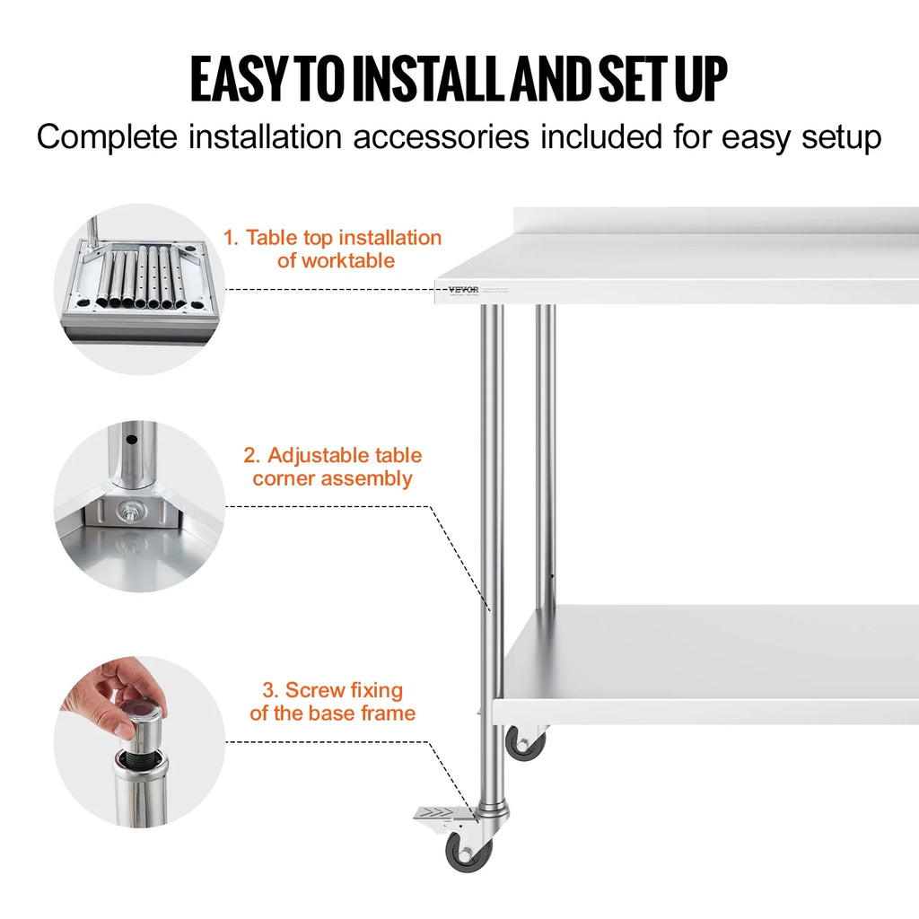 SucceBuy Stainless Steel Work Table With Casters Commercial Food Prep