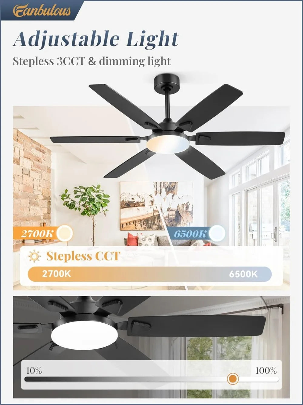 Ceiling Fan With Lights, Quiet DC Motor, Reversible Blades