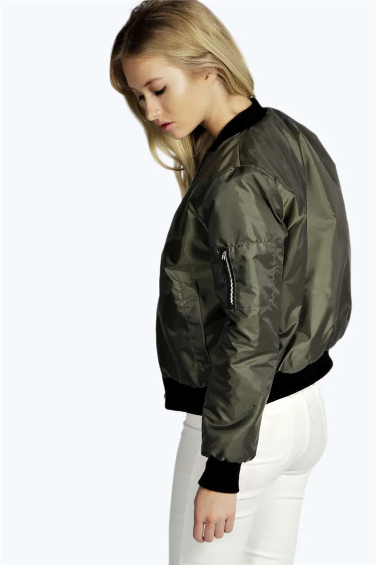 Autumn New Short Jackets for Women Vintage High Street O-neck Bomber Jacket Female Fashion Zipper Long Sleeve Coat Woman