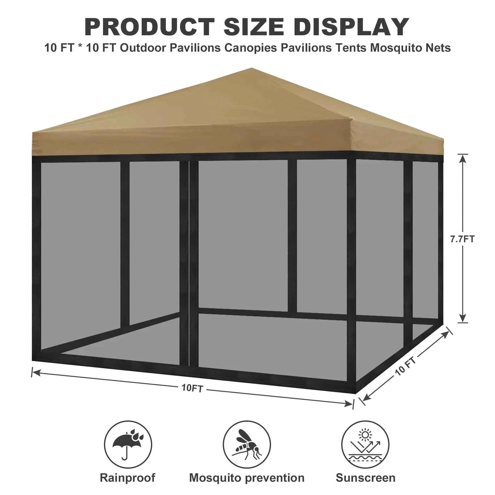 Gazebo Universal Replacement Mosquito Netting Outdoor Gazebo Canopy 4-Panel Screen Walls with Zipper (Mosquito Net Only)