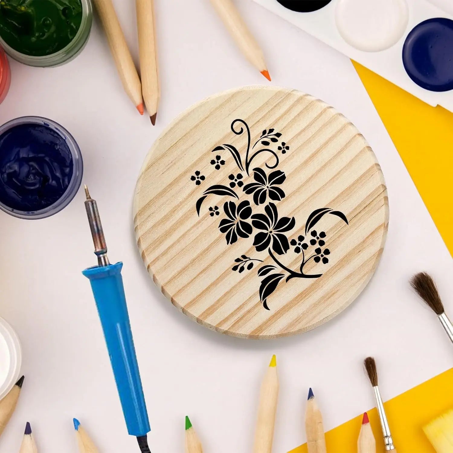 Wood Coasters Round Blank Wooden Coasters for Crafts with Non-Slip Silicon Dots for Home Decoration Mother Day Gift