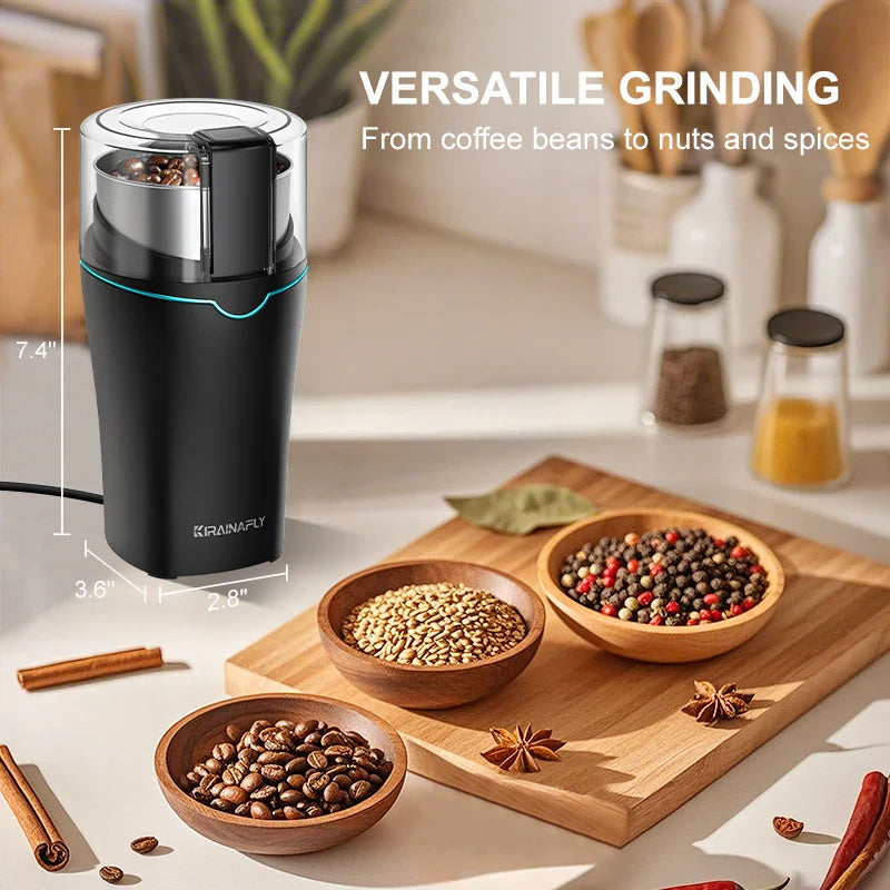 KIRAINAFLY 300W Electric Coffee Grinder With Removable Stainless Steel Cup