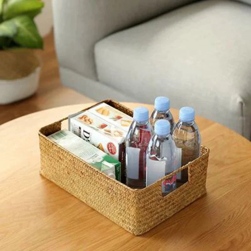 Woven Seagrass Basket for Home Decor, Natural Wicker Basket, Storage Basket, Fruit Bread Towel, Kitchen Table, Rattan