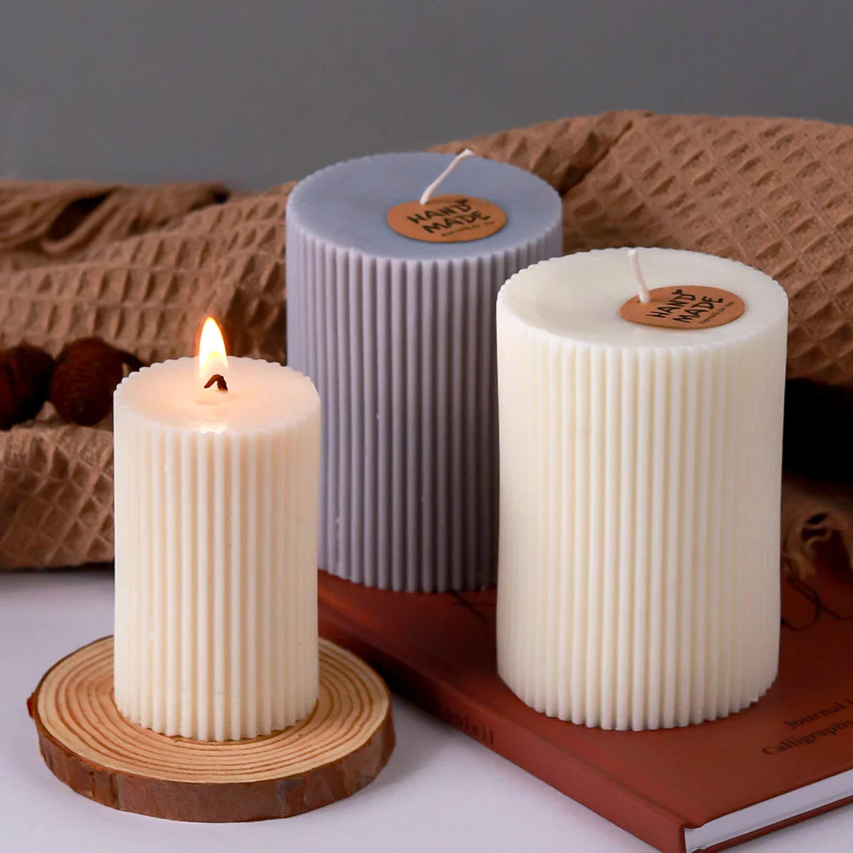 Classical Striped Roman Cylindrical Silicone Candle Mold Columnar Striped DIY Candle Holder Making Design Shape Candle Handmade