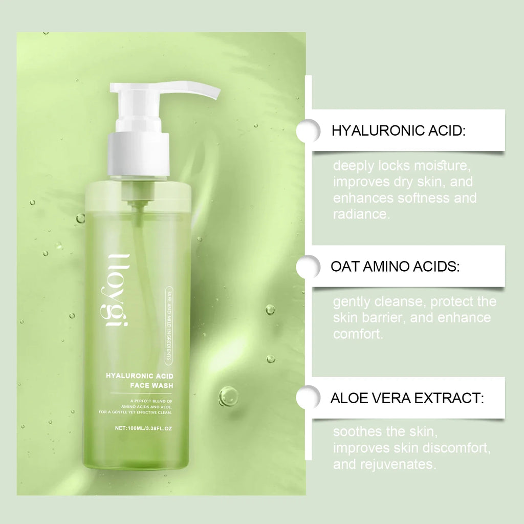 HOYGI Hyaluronic Acid Cleanser Anti Acne Oil Control Blackhead Remover Skin Cleansing Gel Brightening Pore Cleaning Face Wash