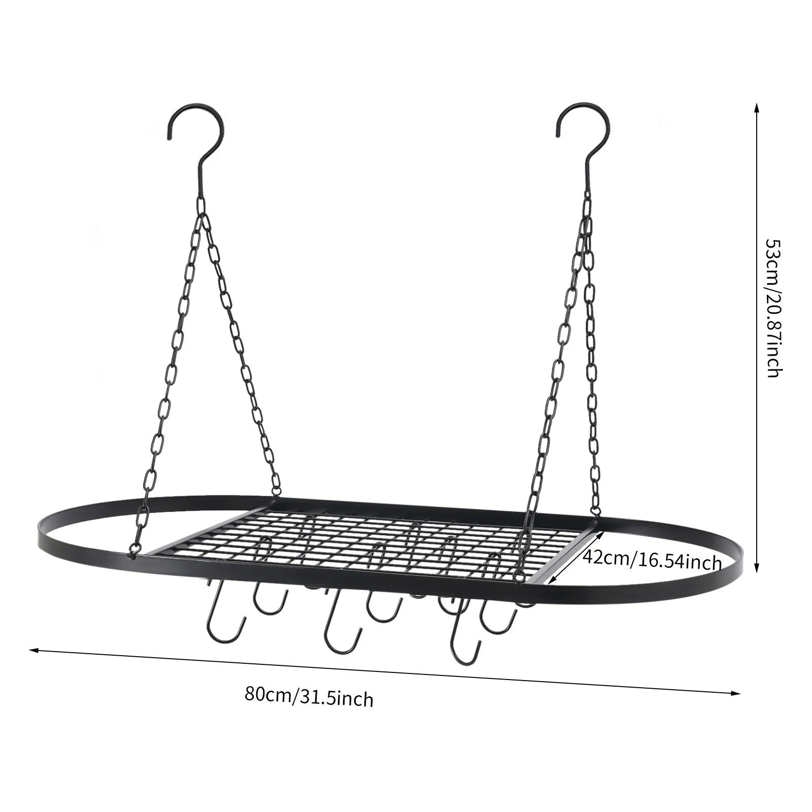 Iron Kitchen Wall Mounted Pot And Pan Rack With Hooks