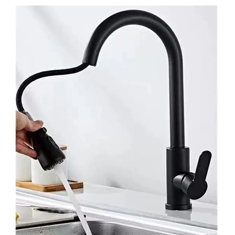 Black  Kitchen Faucet Pull Out Brushed Nickle Stainless Steel Kitchen Mixed Tap Kitchen Sink Tap