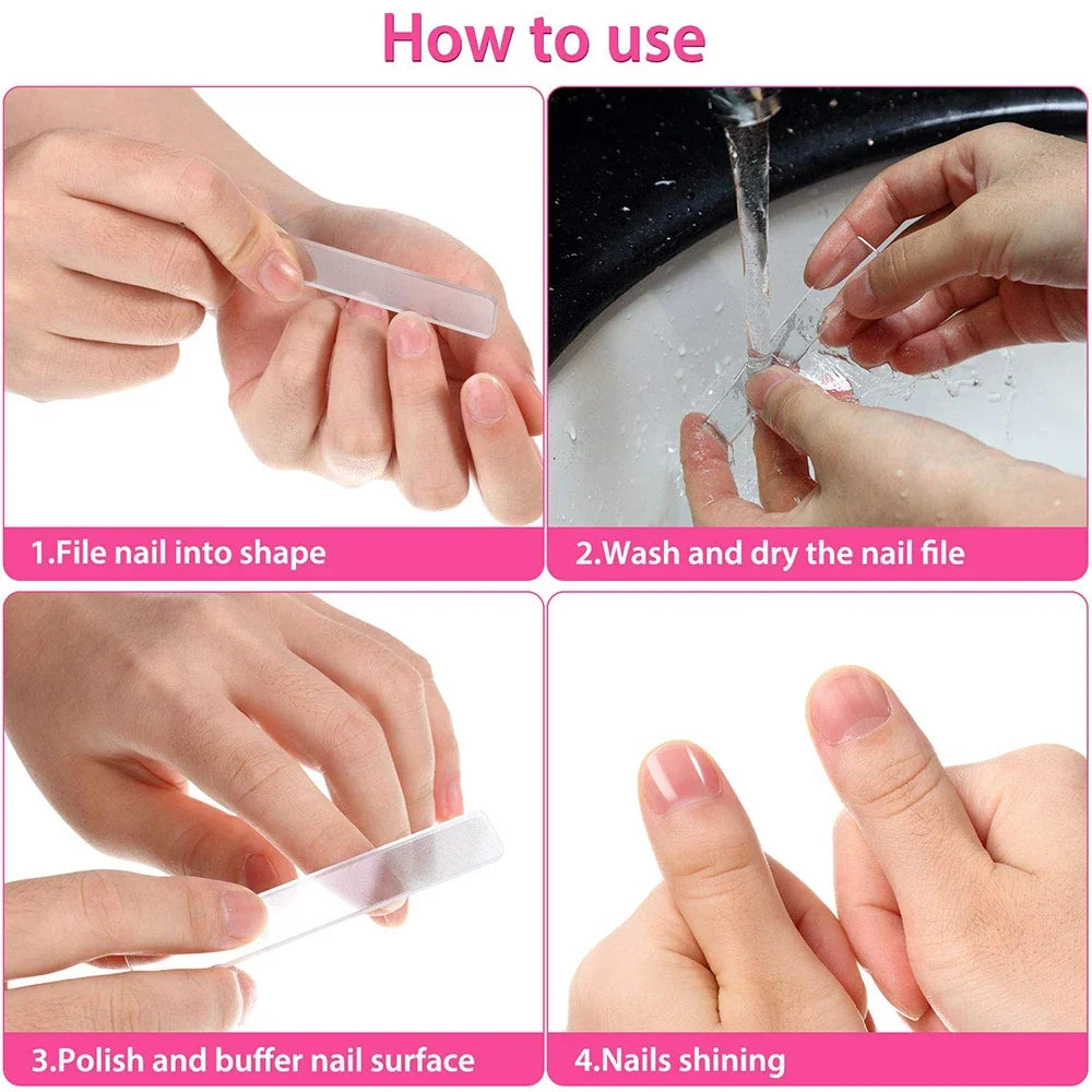 8PCS Portable Nano Glass Nail File, Crystal Glass Nail Polish Nail Care Tool Kit