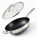 HiMISS Stainless Steel Wok Pan Induction Compatible Nonstick Snowflake Coating