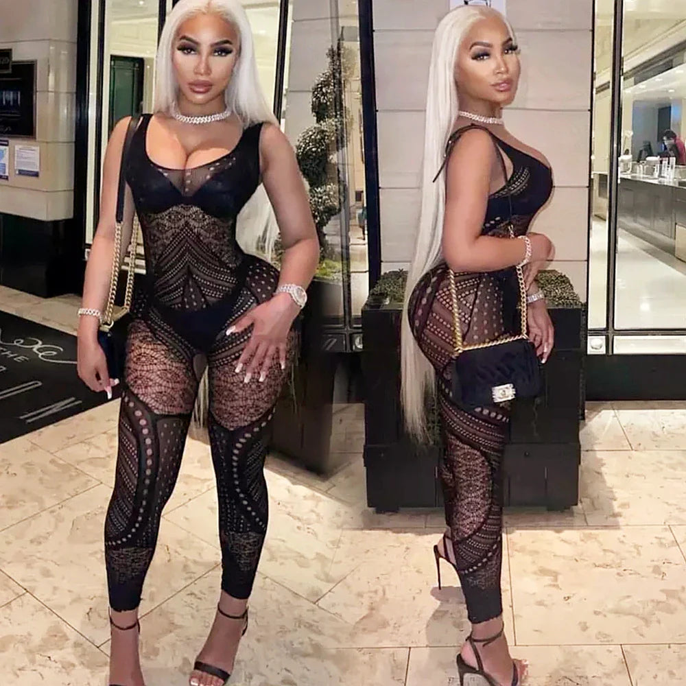 Women Lingeries Leopard Vintage Fashion Lace Up Suits Black Sexy Slim Bodysuits Jumpsuit Streetwear Long Sleeve Backless Bodycon