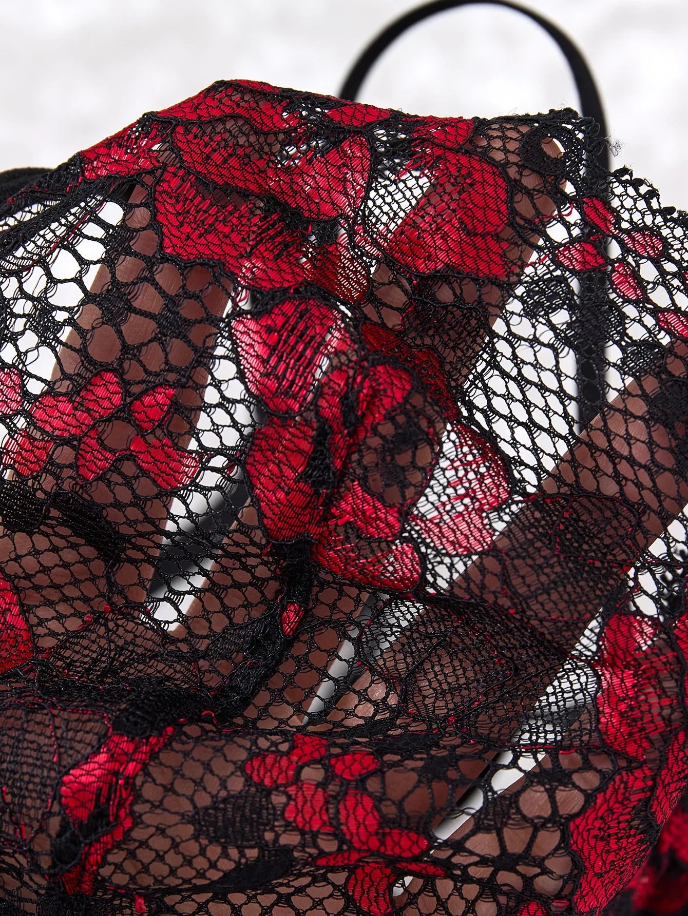 Lady's Sexy Lace Black Strapless Nightgown, Transparent Lace Nightgown, Floral Pattern with Strapless Transparent