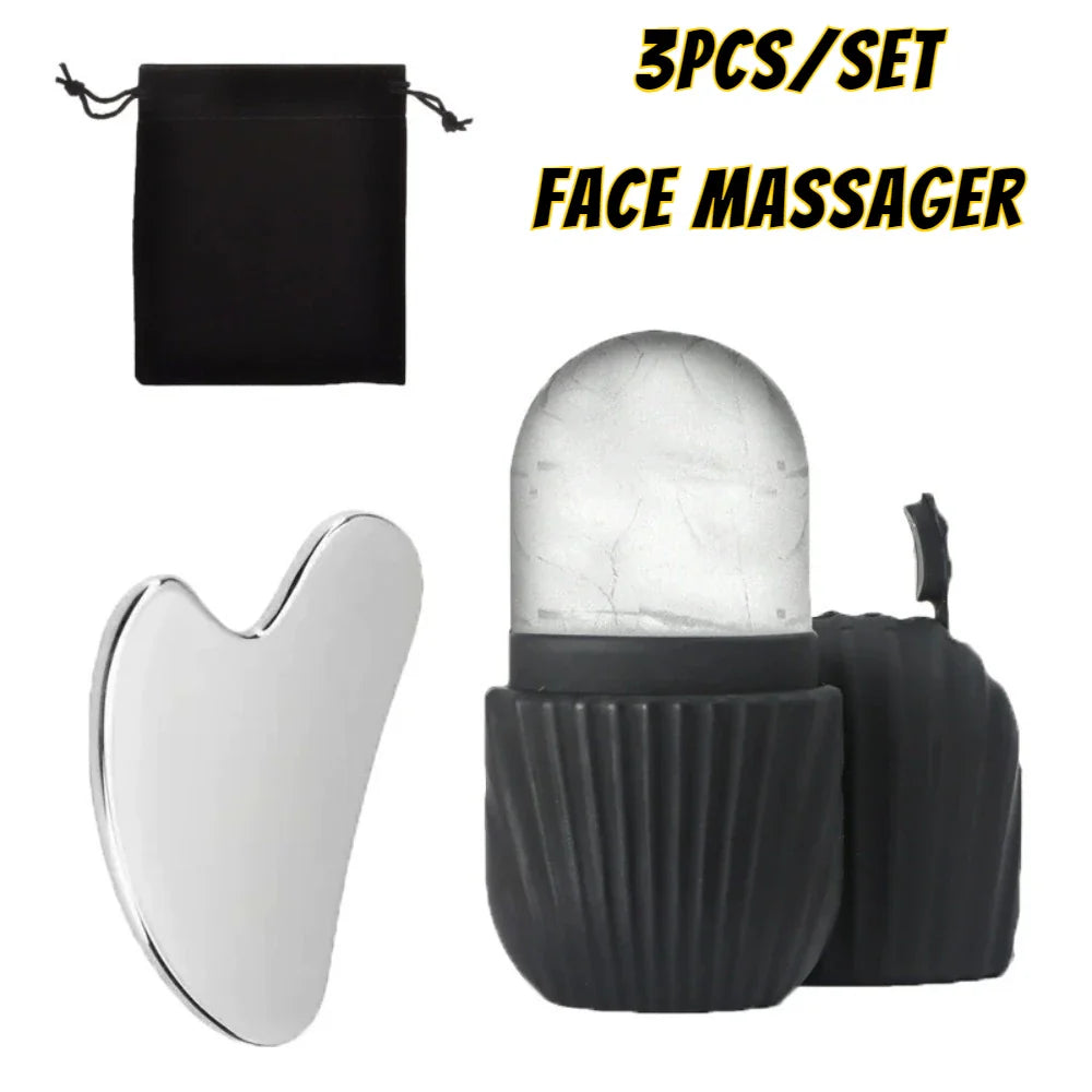 Ice Face Roller and Gua Sha Set | Stainless Steel Facial Massage Tools