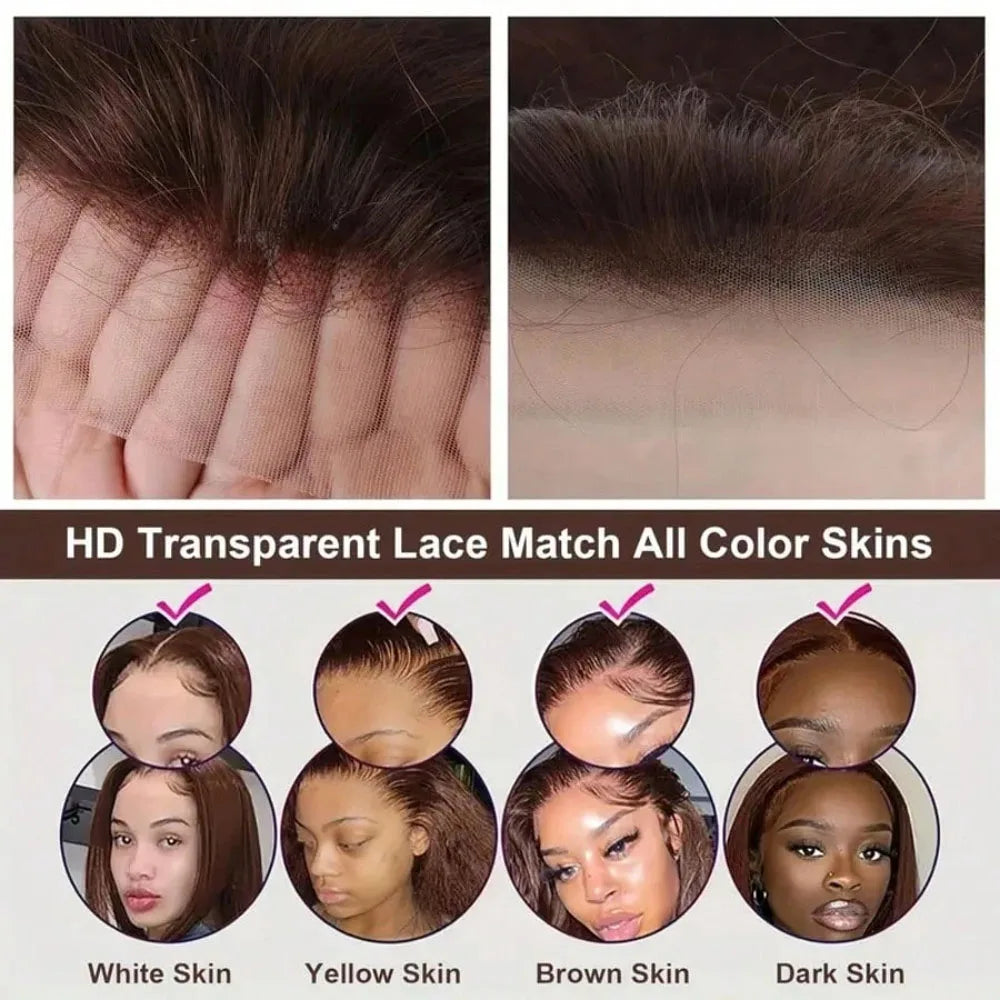 28 Inch Brown Lace Front Wigs Human Hair Pre Plucked 13x4 Straight Lace Front Wigs Human Hair 200% Density Colored #4 Light Brown Wig HD Lace Frontal Wigs For Women