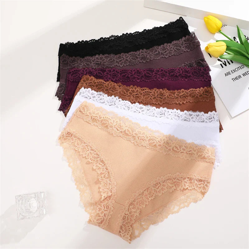 4Pcs Sexy Cotton Lace Panty Women Low Waist Panties Underwear S-XL Solid Color Ladies Briefs Lingere Underware Comfortable Women