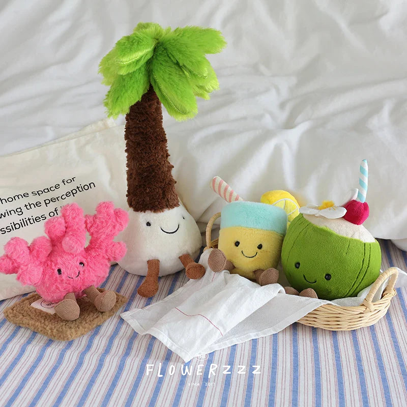 JELLYCAT Lemonade Coconut Plushies Very Soft Palm Tree Red Coral Plush Toy Cartoon Doll Home Decor Xmas Gifts Girl