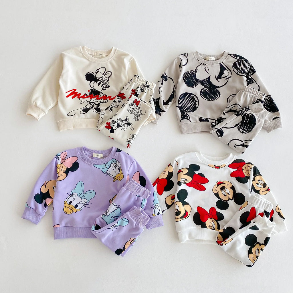 Cartoon Minnie Cute Baby Girl Long Sleeve Suit Loose Fashion Children's Tracksuits Toddler Clothes Sweatshirt + Trousers 2pc/set