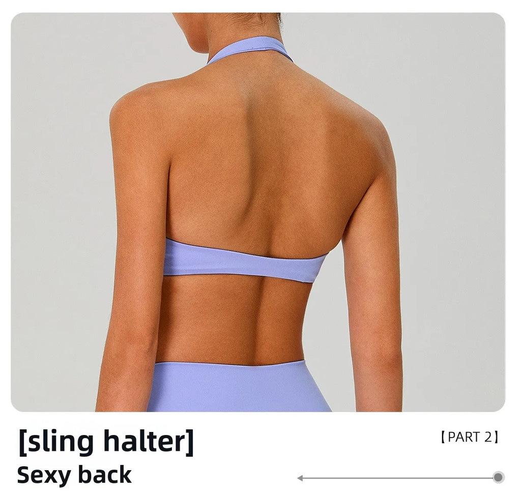 Fitness Sports Bra Women Halter Top High Support Push-up Open Back Gym Wear Hanging Neck Fitness Bar Yoga Bar Workout Underwear