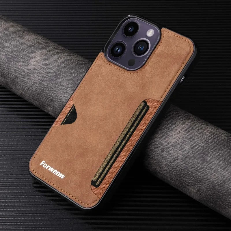 Retro Card Holder Phone Case for iPhone 16 15 14 13 12 11 Pro Max Mini XS XR X SE 2020 2022 7 8 Plus Wallet PU Leather Cover