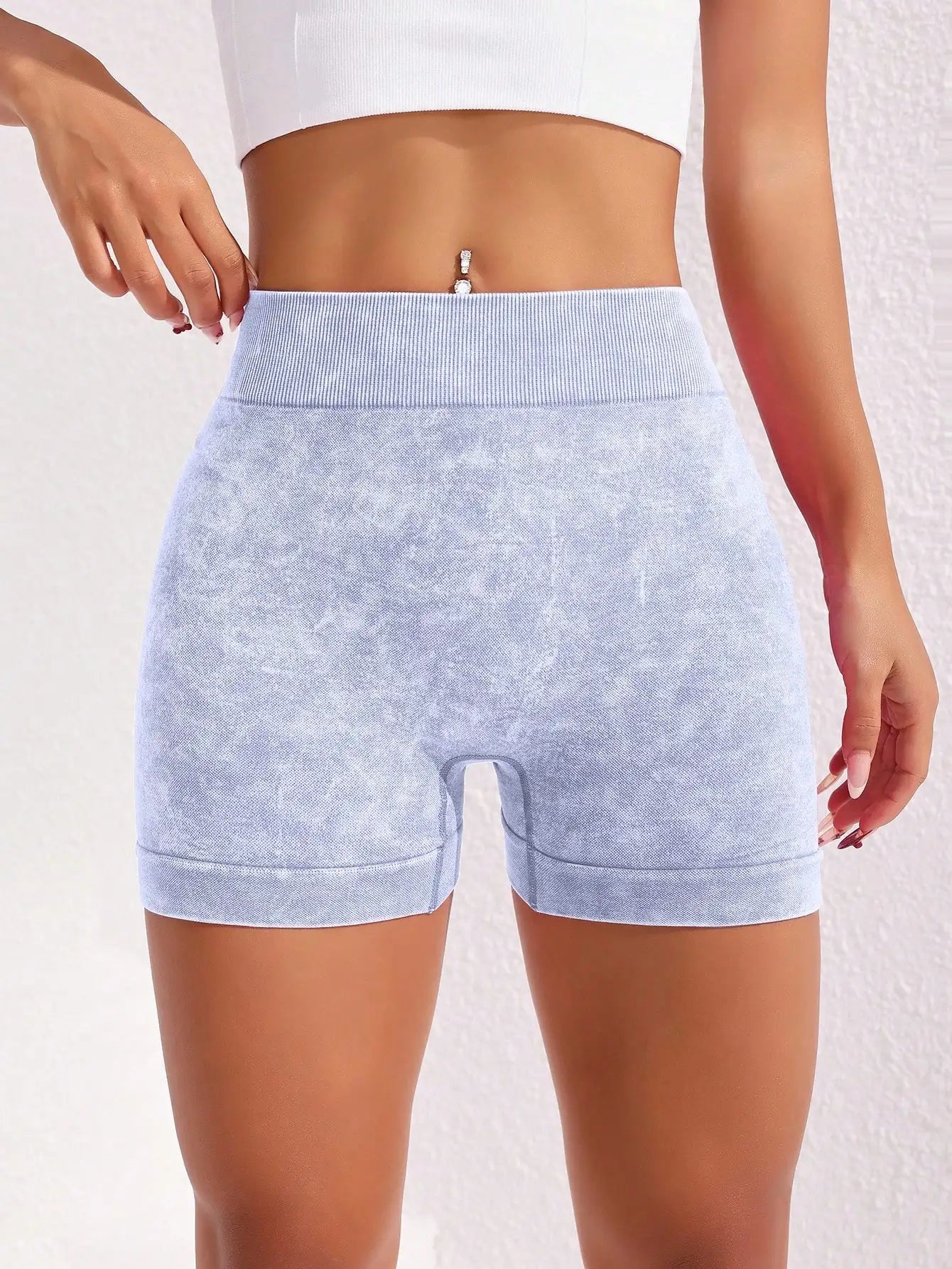 Women's Washed Yoga Shorts Fitness Quick Drying High Waist Workout Biker Shorts Hip Lift V Waist Sports Shorts