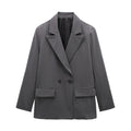 Willshela Women Fashion With Pockets Solid Double Breasted Blazer Vintage Long Sleeves Notched Neck Female Office Lady Outfits