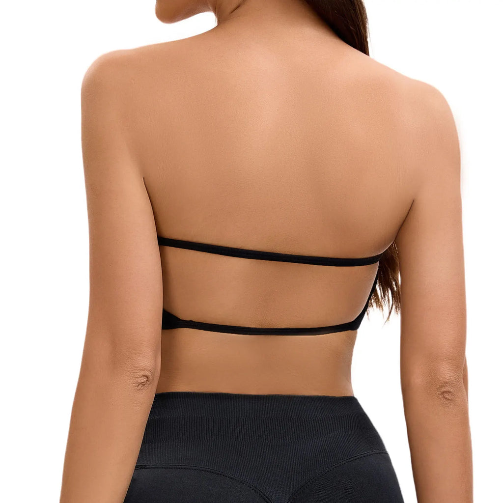NCLAGEN Backless Bandeau Sports Bra Gym Women Crop Tube Top Seamless Yoga Top Sexy Workout Sportswear Push-up Fitness Underwear