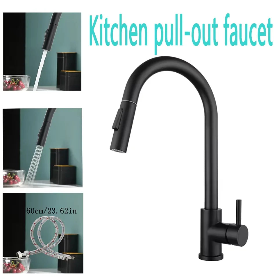 Black  Kitchen Faucet Pull Out Brushed Nickle Stainless Steel Kitchen Mixed Tap Kitchen Sink Tap