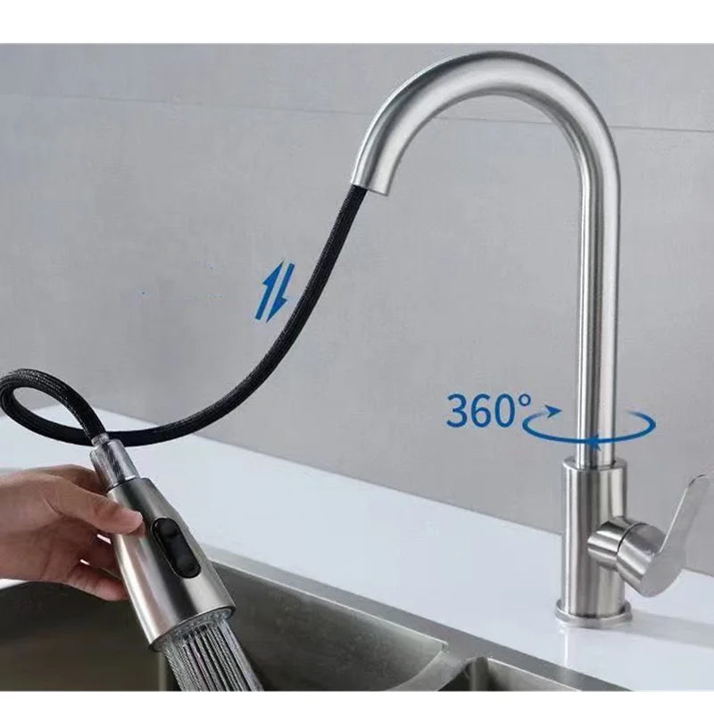 Stainless Steel  Kitchen Faucet Pull Out Brushed Nickle Black Kitchen Mixed Tap Kitchen Sink Tap