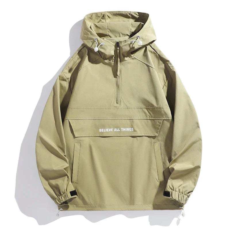 CHRLCK Men Hiking Jacket Outdoor Waterproof Fishing Hooded Sport Jacket Adjustable Drawstring Travel Jacket Mountaineering Coats