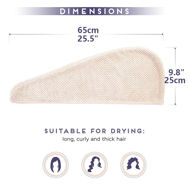 Solid Color Absorbent Hair Towel Wrap 9.8" X 25.5" Textured Dry Hair Cap for Button-Down Women