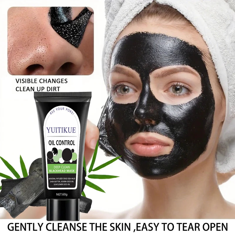 YUITIKUE Oil Control Blackhead Mask, Bamboo Charcoal Deep Clean Peel-Off, Creamy Texture Pore Cleanser, 60g