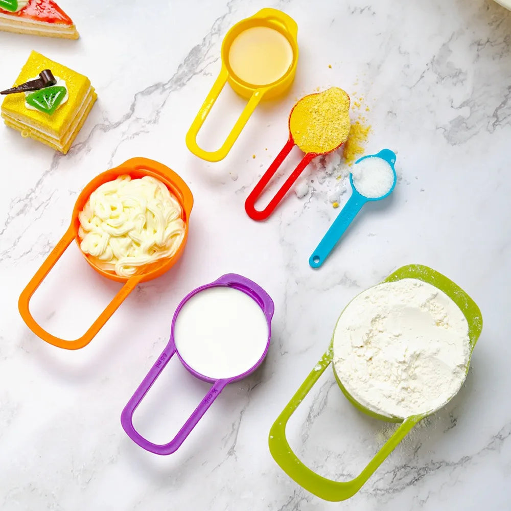 Rainbow Measuring Cup Set | Colored Plastic Flour Measuring Spoon Set for Baking
