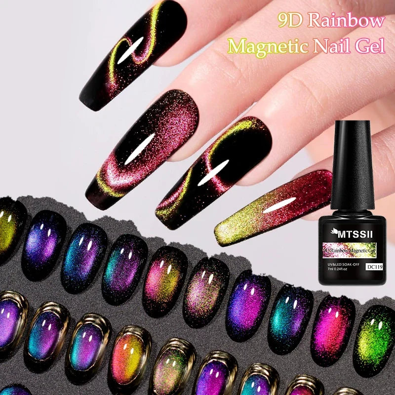 9D Rainbow Cat Magnetic Gel Nail Polish Chameleon Galaxy Effect Magnetic Semi Permanent Soak Off UV Gel Varnish Nail Supplies