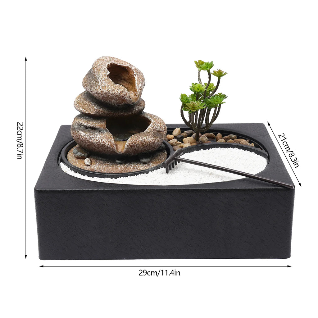 Bymaocar Tabletop Resin Rock Water Fountain With LED Light Indoor Decor
