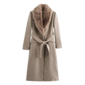 Women's Belt Warm Fur Collar Coat Flip Collar Pocket Button Decoration Autumn/Winter New Women's Wear