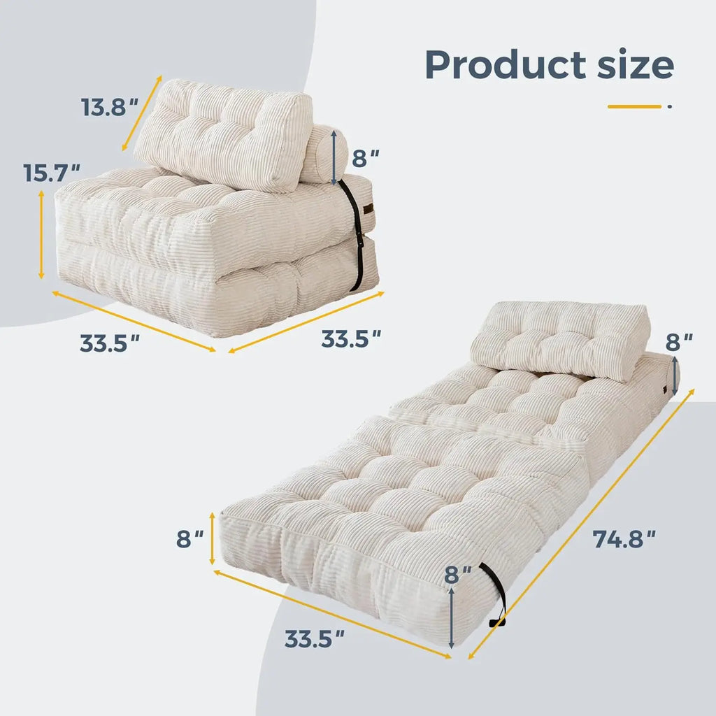 Folding Sofa Bed, Convertible Sleeper Chair with Pillow Foldable Matress, Portable Fold Out Chair Bed Comfy Floor Sofa Lounge