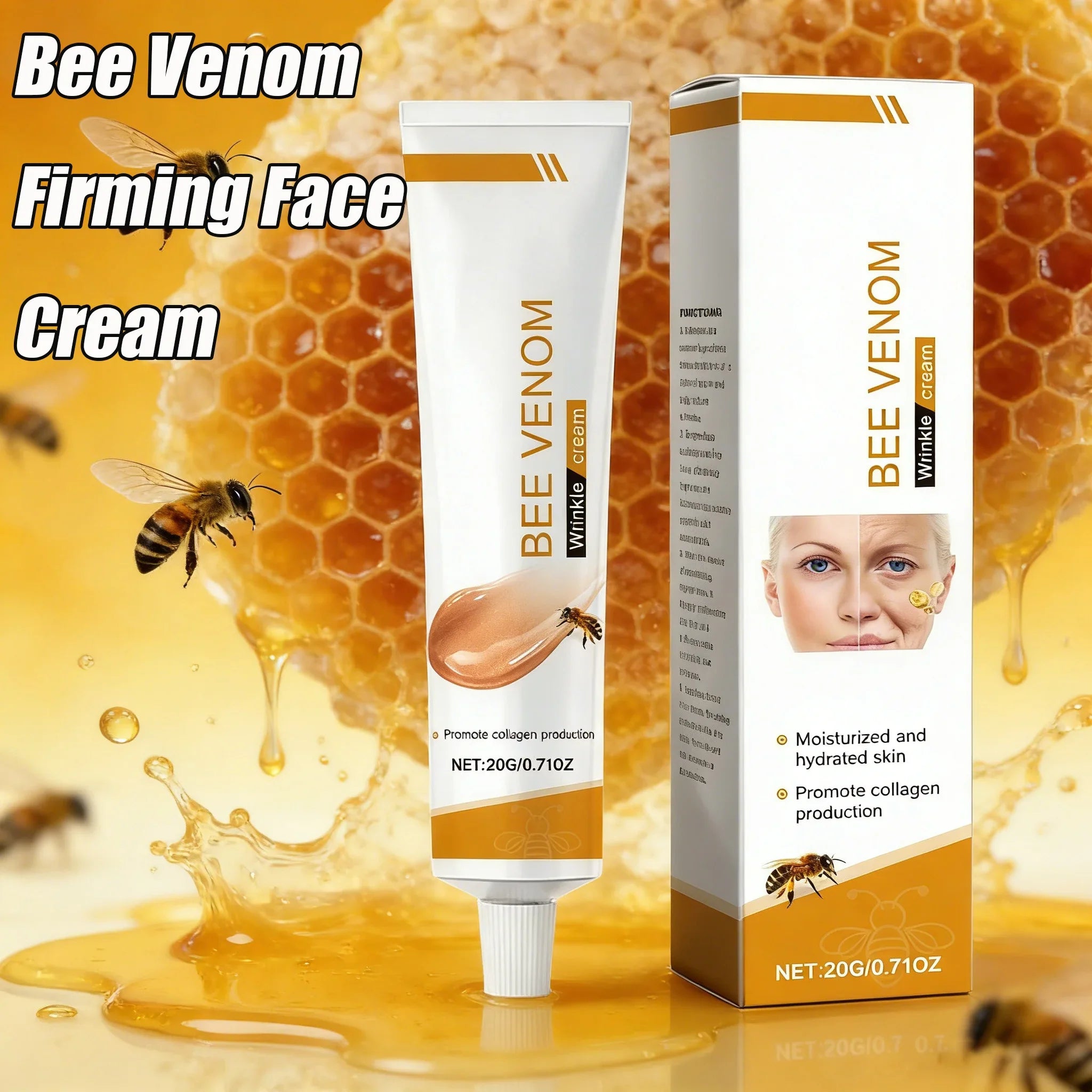 Bee Venom Wrinkle Removal Cream Firming Lifting Facial Moisturizing Deep Hydration Smoothing Fine Lines Anti Aging Face Cream